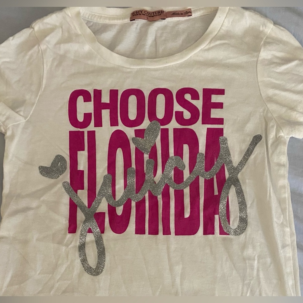 Juicy Couture Vintage Girls White Tee with Pink and Silver Accents Size 8